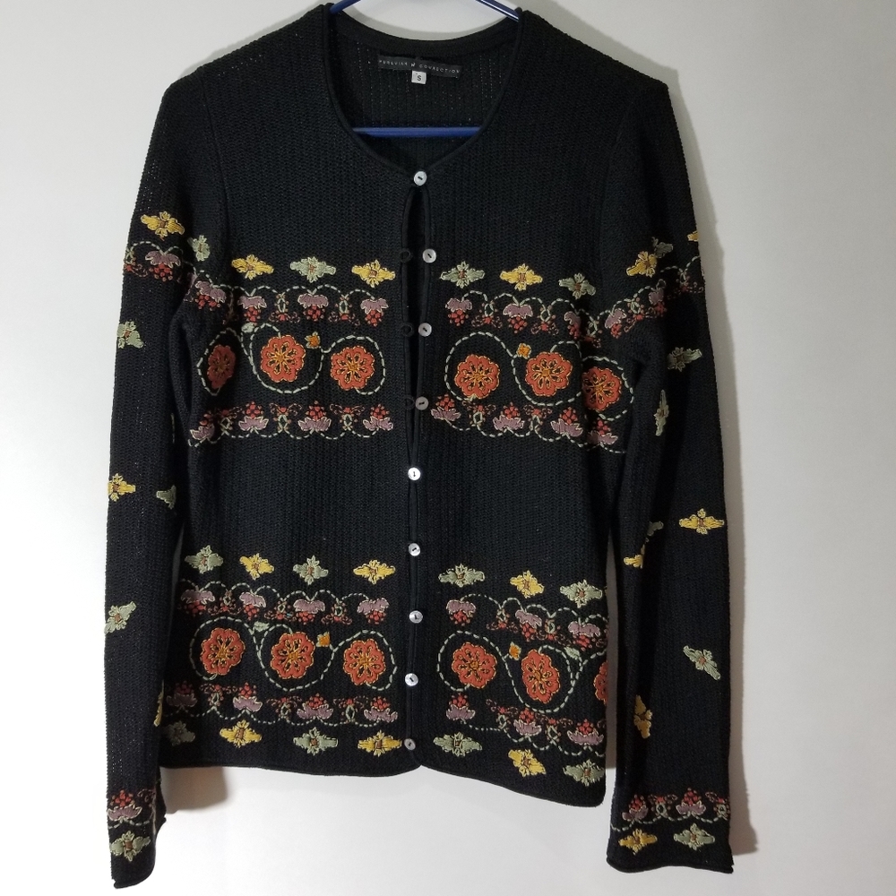 Peruvian Connection Floral Embroidered Cardigan S